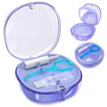 Double-layer Retainer Box Case Orthodontic Teeth Aligner Case with Mirror, Dental Night Mouth Guard Holder with Retainer Remover Tool, Chew and Brush - Secure Magnet Closure - Transparent Blue