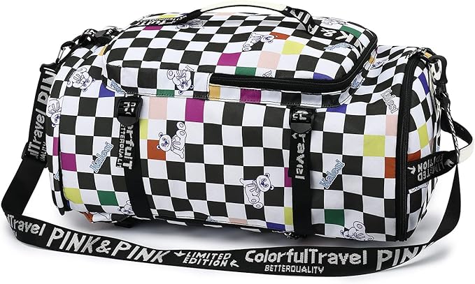 Kalesi Gym Duffle Bag Backpack 4-Way Waterproof with Shoes Compartment for travel Sport Hiking laptop (Checkerboard)