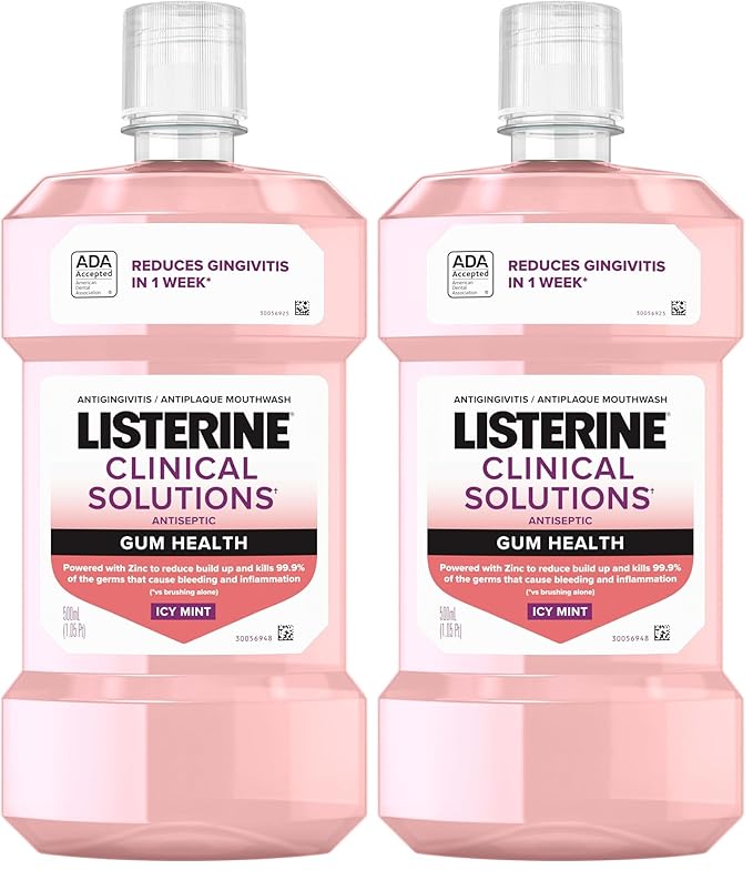Listerine Clinical Solutions Gum Health Antiseptic Mouthwash, Antigingivitis & Antiplaque Oral Rinse Helps Prevent Buildup & Immediately Kills Germs for Healthier Gums, ICY Mint, 500 mL (Pack of 2)