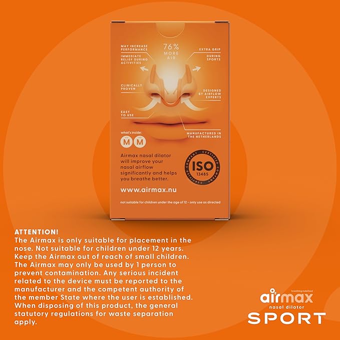 Airmax Unisex Sport Nasal Dilators Two-Pack - Easy, Safe, and Comfortable Breathing Aid - Improves Airflow - Transparent - Medium