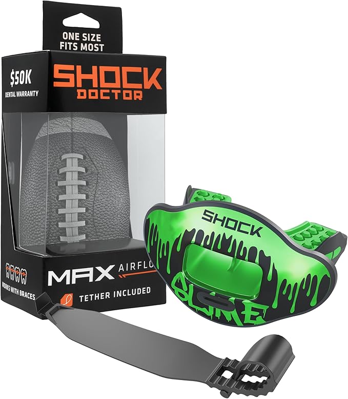 Shock Doctor Lip Guard, Adult and Youth Mouth Guard Football with Strap, Breathable Wide Opening Football Mouthpiece for Youth and Adults OSFA, Shock Doctor Mouth Guards, Max Airflow