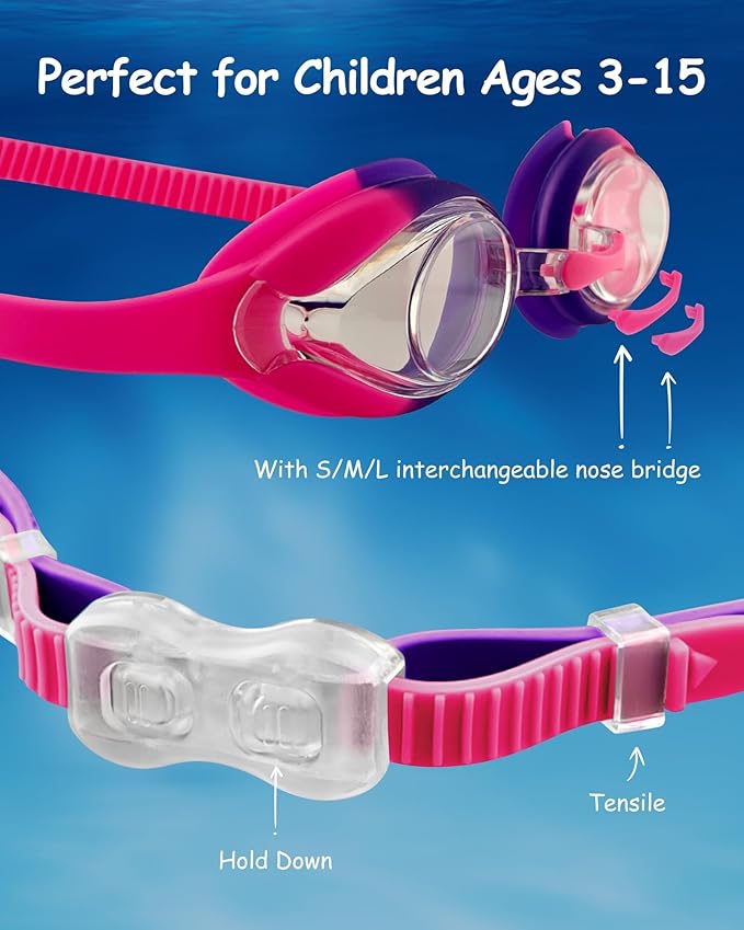 Kids Swim Goggles, Anti-fog and UV Protection with Swim Cap for Age 3-15 Youth Boys Girls Toddler