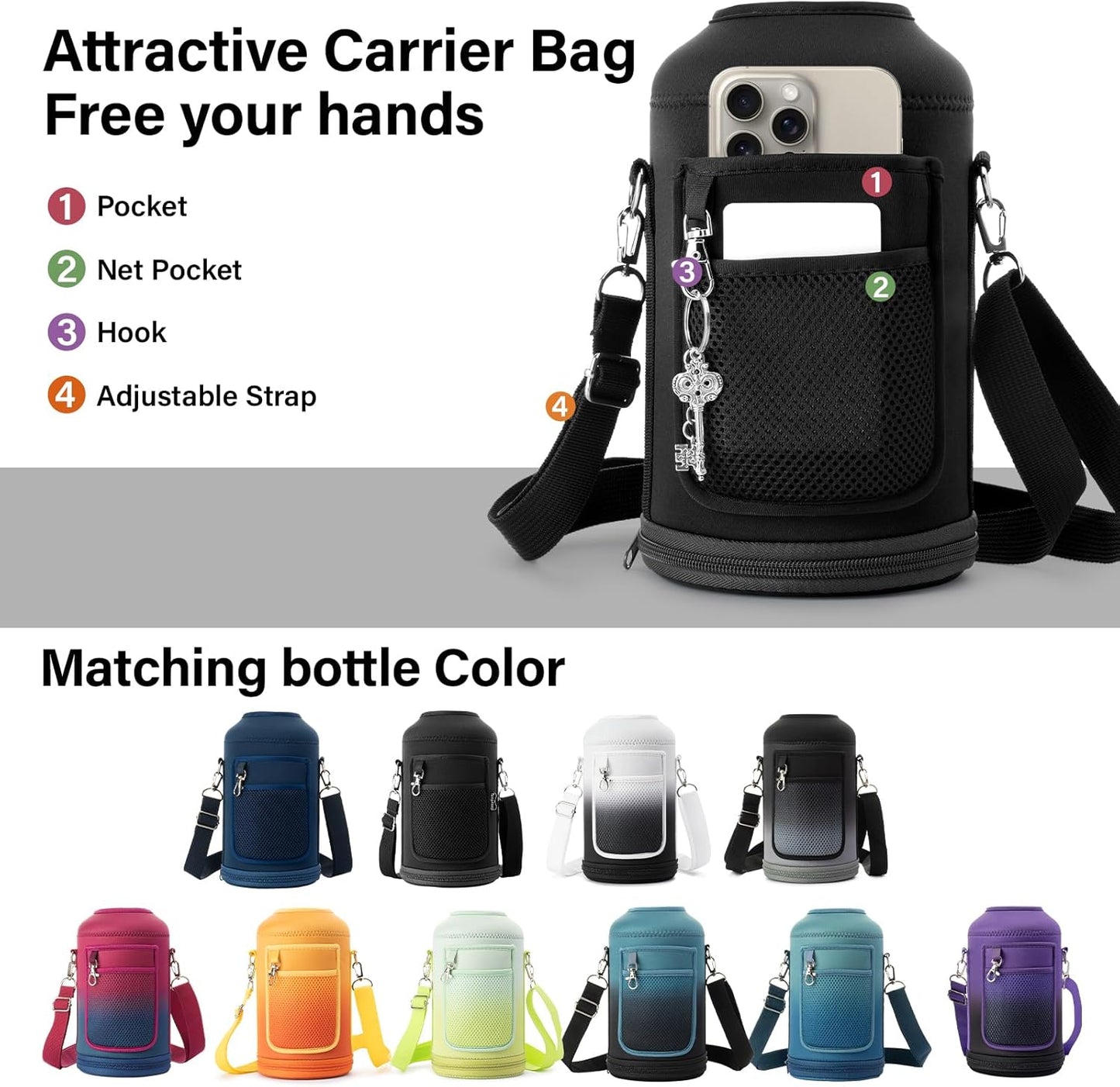 1 Gallon Water Bottle Insulated | Thickened Stainless Steel Vacuum Metal Water Jug | Portable Sports Large for Gym and Hiking with Straw, Carrier Bag, Handle Strap | BPA-Free 128 oz