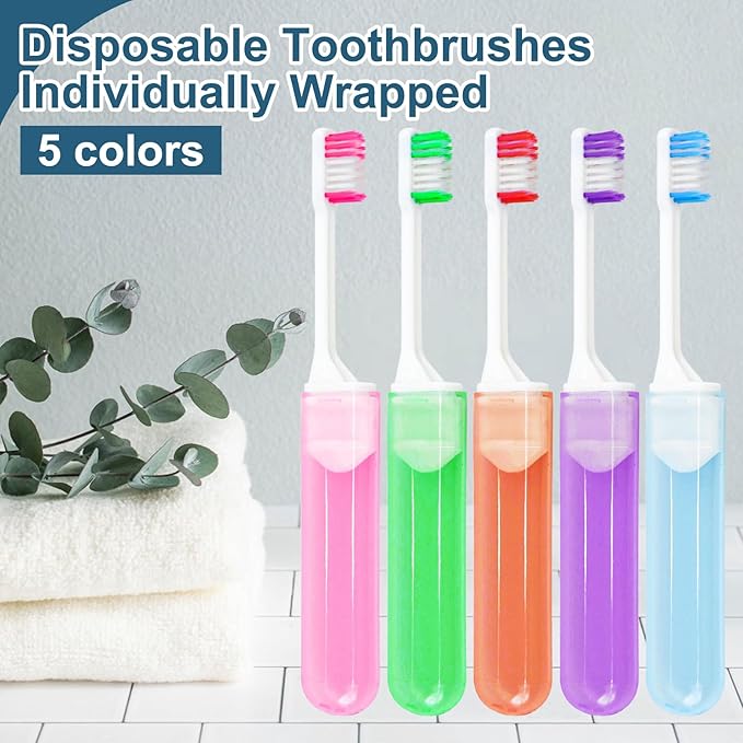 Travel Size Toothbrush Bulk Disposable Toothbrushes Individually Wrapped ,Mini Toothbrush With Toothbrush Cover Folding Toothbrushes Camping Toothbrush for Camping,Hiking,Traveling,School (100)