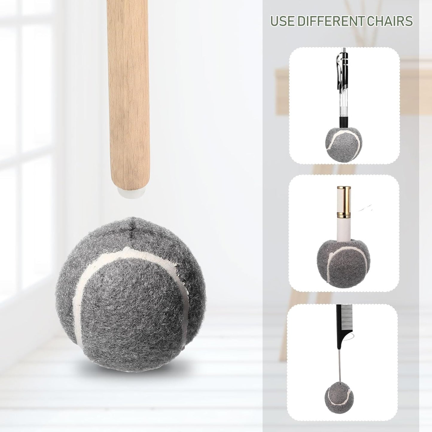 Macarrie 16 Pieces Precut Tennis Balls for Chairs Tennis Ball Chairs Foot Covers for Furniture Leg for Classroom Floor Protection Chair Desk Legs Coverings(Gray,5 cm)