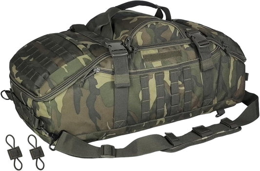 65L Large Duffle Bag, 3-in-1 Tactical Backpack MOLLE Pack for Sports, Gym, Outdoor, Woodland