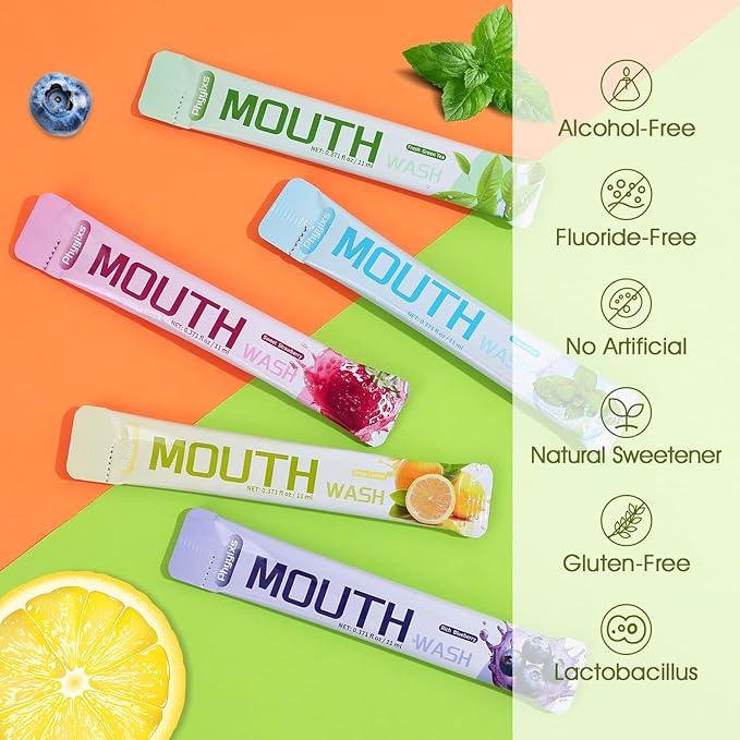 Mouthwash Travel Size – 30 Individually Wrapped Portable Packets, Alcohol-Free & Fluoride-Free, On-The-Go Oral Hygiene for Fresh Breath Anytime(5 Flavors)
