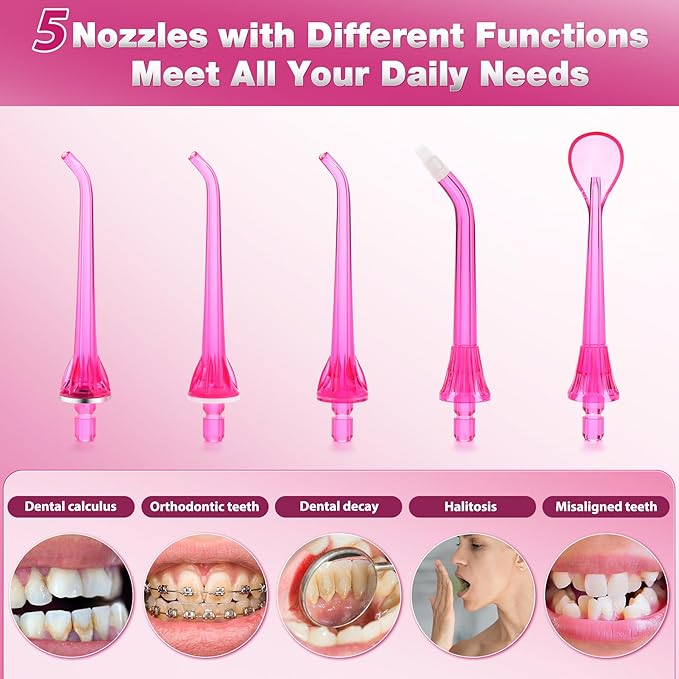 TOVENDOR Electric Water Dental Flosser Teeth Pick, Cordless Flossers Oral Irrigator IPX7 Waterproof 300ML Rechargeable Travel Water Teeth Cleaner with 5 Tips for Home Braces Care Gums Deep Cleaning