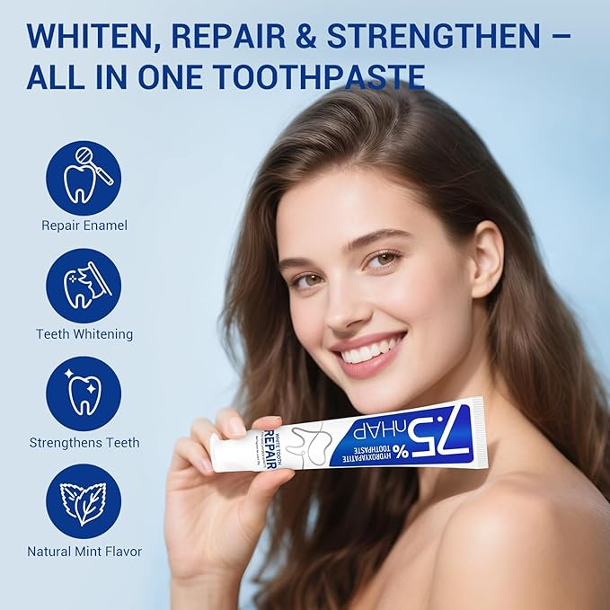 7.5% Hydroxyapatite Toothpaste – Fluoride-Free Whitening & Enamel Support, Gentle Nano Formula for Sensitive Teeth, Fresh Mint, Natural Daily Care