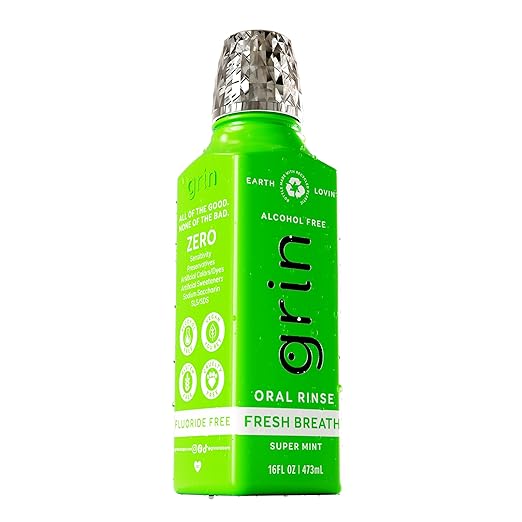Grin Fresh Breath Oral Rinse, 16 Fl Oz, Fresh Breath Mouthwash, Super Mint Flavored, Alcohol-Free