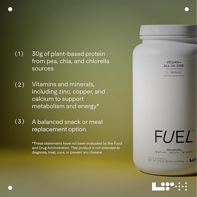 LTH Fuel Vegan & All-in-One - Trusted by Life Time Fitness Members - 30g Protein - Plant-Based Protein Meal Replacement - Vitamins, Minerals, Digestive Enzymes & Probiotics - Vanilla, 20 Servings
