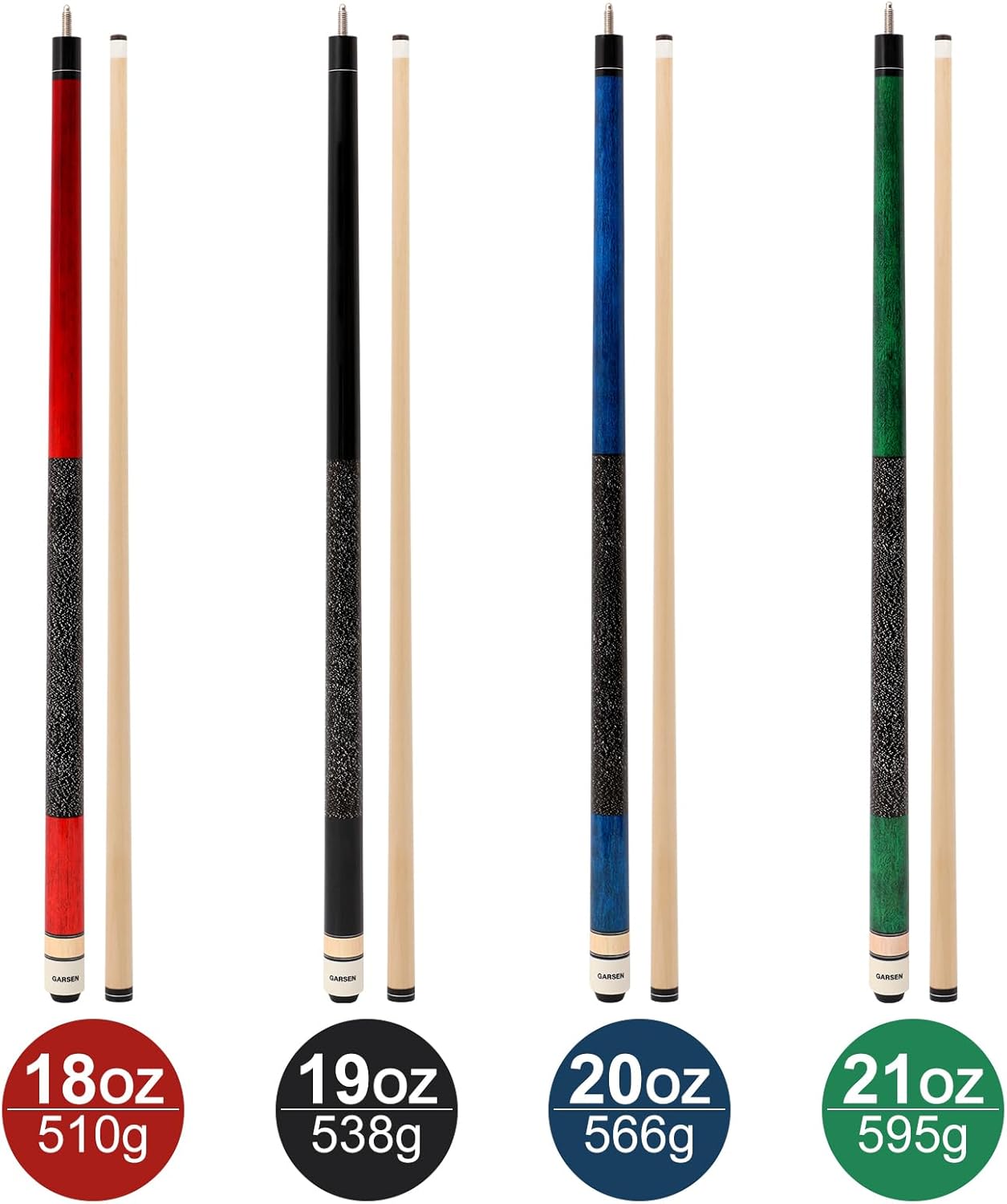 4 Pieces Pool Cue Stick 58 inch 18 oz 19 oz 20 oz 21 oz Billiard House Bar Pool Stick