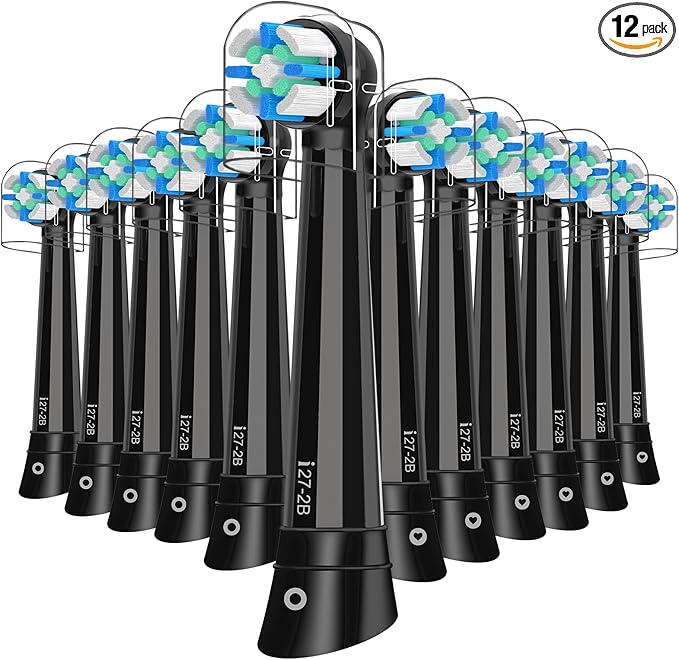 12pcs iO Replacement Heads Compatible with Oral B iO,iO Series Electric Toothbrush Heads Compatible with Oral B iO 2/3/4/5/6/7/8/9/10,Medium Bristles for Effective Plaque Removal(Black