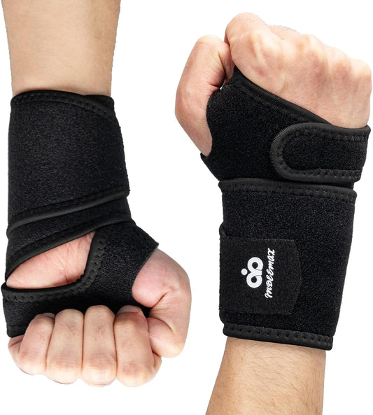 INDEEMAX 2 Pack Copper Wrist Brace Support for Carpal Tunnel, Pain Relief, Arthritis, Tendonitis, Adjustable Wrist Braces Compression Wraps Both Hands, Fit for Men and Women (Black-New)