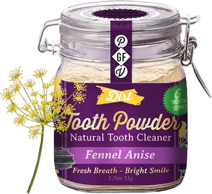 The Dirt - Remineralizing Tooth Powder, Natural Fluoride-Free Teeth Whitening Powder with Hydroxyapatite, Flouride & Gluten Free, Organic Vegan (Fennel Anise, 51g: 6 Month Supply)