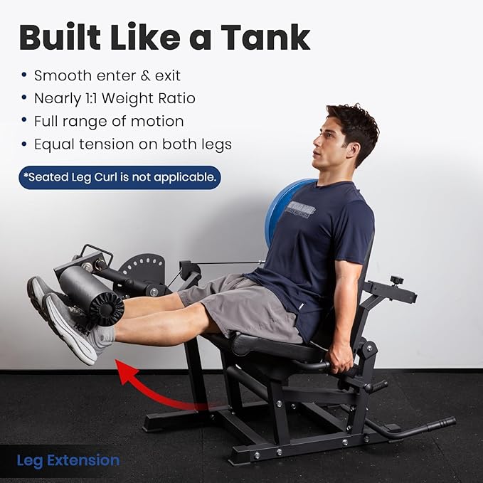 LIONSCOOL Leg Extension and Curl Machine V4.0, 1100lbs Capacity Adjustable Seated Leg Extension, Lying Leg Curl Bench, Cable Operated 2” Plate Loadable Lower Body Exercise Equipment for Home Gym