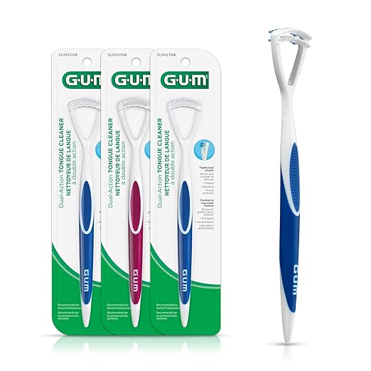 GUM Tongue Cleaner - Dual Action Soft Bristled Tongue Brush with Tongue Scraper for Better Oral Hygiene - Bad Breath Treatment (Pack of 3)