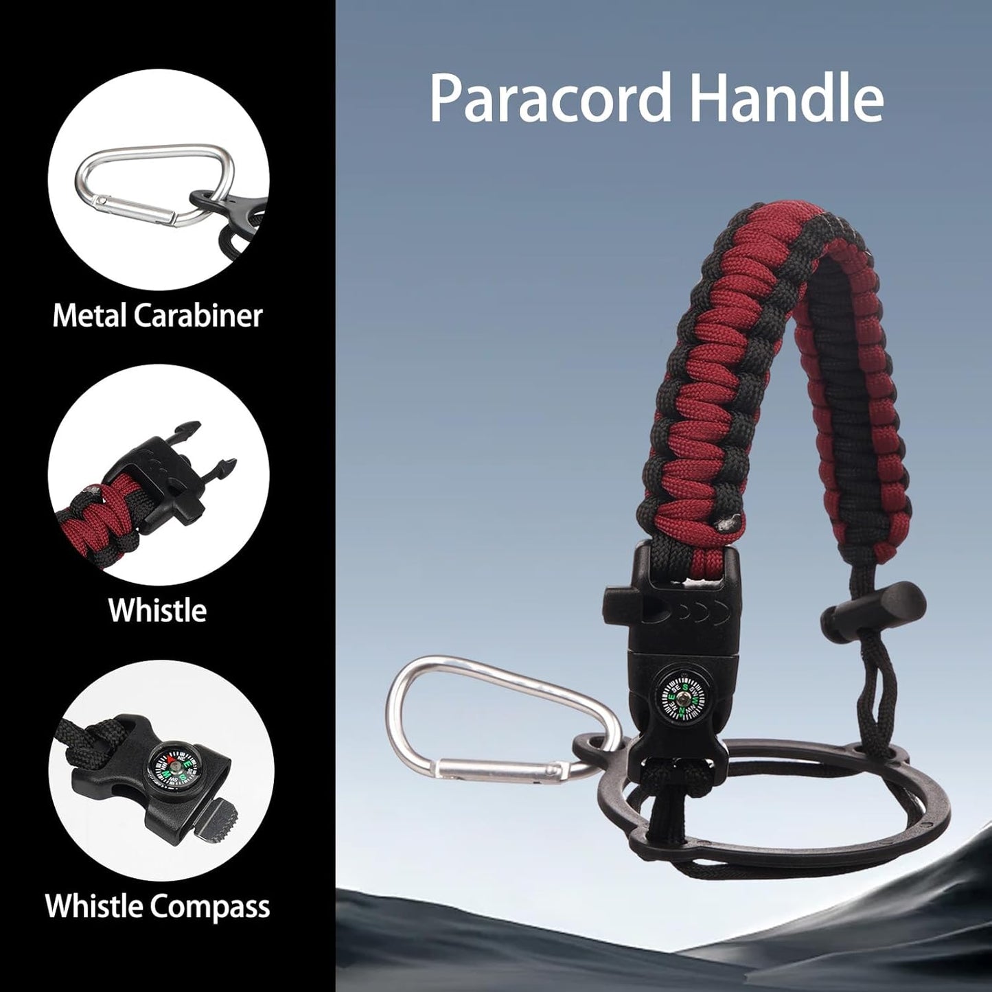 Insulated Water Bottle 64oz,Triple Wall Vacuum Stainless Steel(Dishwasher Safe),Leak Proof & Non-BPA,Flask Jug with Paracord Handle & Straw Spout Lids Sports