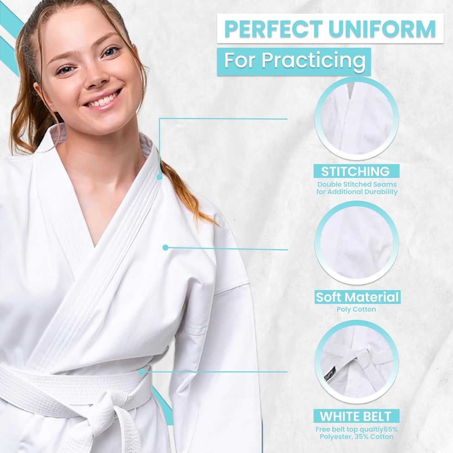 JP White Karate Uniform for Kids & Adults Lightweight Student Karate Gi Martial Arts Uniform with Belt