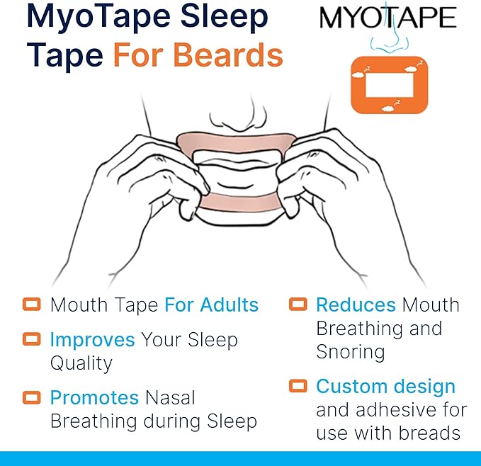 MyoTape - Sleep Tape for Beards - 90 Nights - Reduce Snoring - Improve Sleep - Promote Nasal Breathing - Extra Strong Adhesive - Comfortable & Gentle