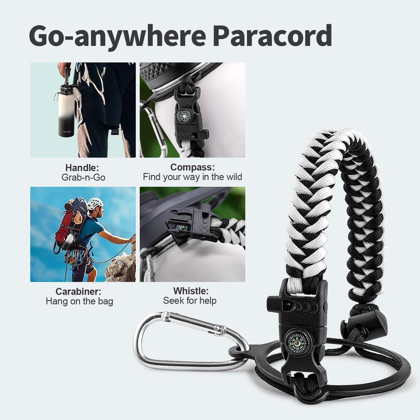 40 oz Insulated Water Bottle with Straw (Cold for 48 Hrs), Stainless Steel Triple Wall Vacuum Sports Water Jug, Leakproof Hydro Cup Flask with Paracord Handle & Straw Spout Lids & DIY Stickers