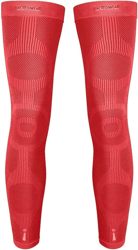 Incrediwear Leg Sleeve 2pk – Full Length Long Leg Sleeve for Leg Pain Relief & Leg Muscle Recovery, Helps Reduce Swelling & Inflammation, Promotes Circulation for Men & Women (Red, Small)