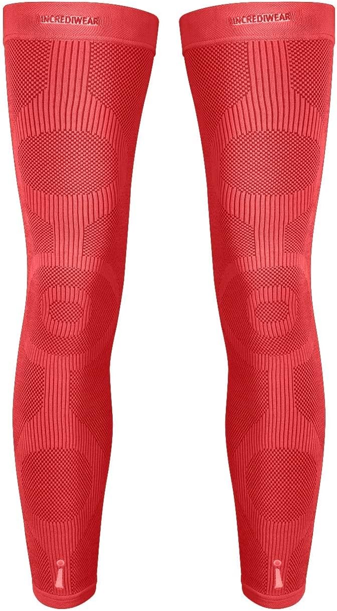 Incrediwear Leg Sleeve 2pk – Full Length Long Leg Sleeve for Leg Pain Relief & Leg Muscle Recovery, Helps Reduce Swelling & Inflammation, Promotes Circulation for Men & Women (Red, Large)