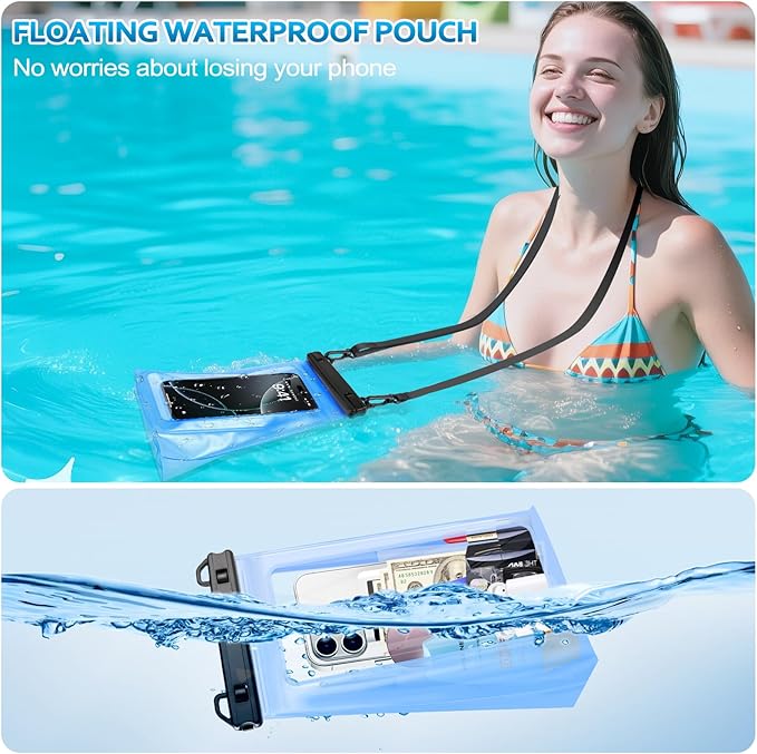 Large Waterproof Phone Pouch, [Expandable Space] Floating Waterproof Bag, IPX8 Dry Bag with Adjustable Lanyard for iPhone Samsung Google Up to 7.0" Blue