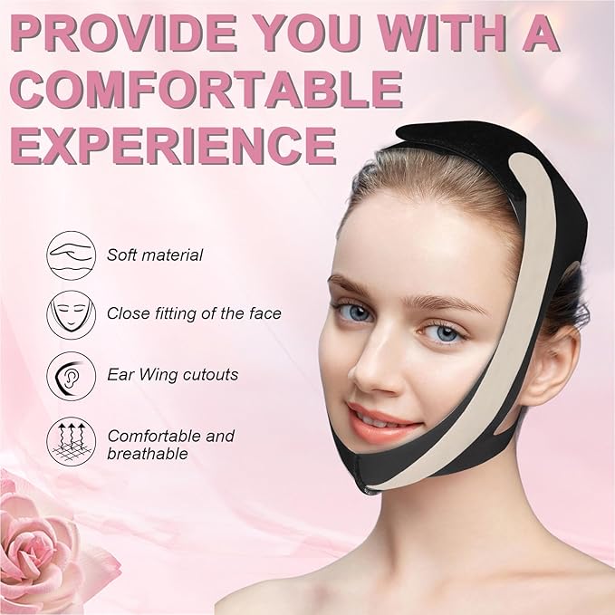 Chin Strap for Sleeping,Anti Snoring Chin Strap for CPAP Users,V-Line Lifting Mask,Adjustable and Breathable Chin Strap-Keep Mouth Closed for Effectively Reduce Snoring (Black-White)