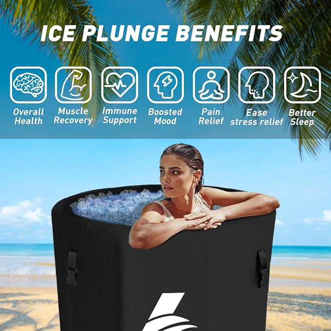 Lumizone Inflatable Cold Plunge Tub 118 Gallons Capacity Ice Bath Portable Ice Bath Tub Compatible With Water Chillers with Lid Drop Stitch PVC Double Layer Seals Oversized for Athletes