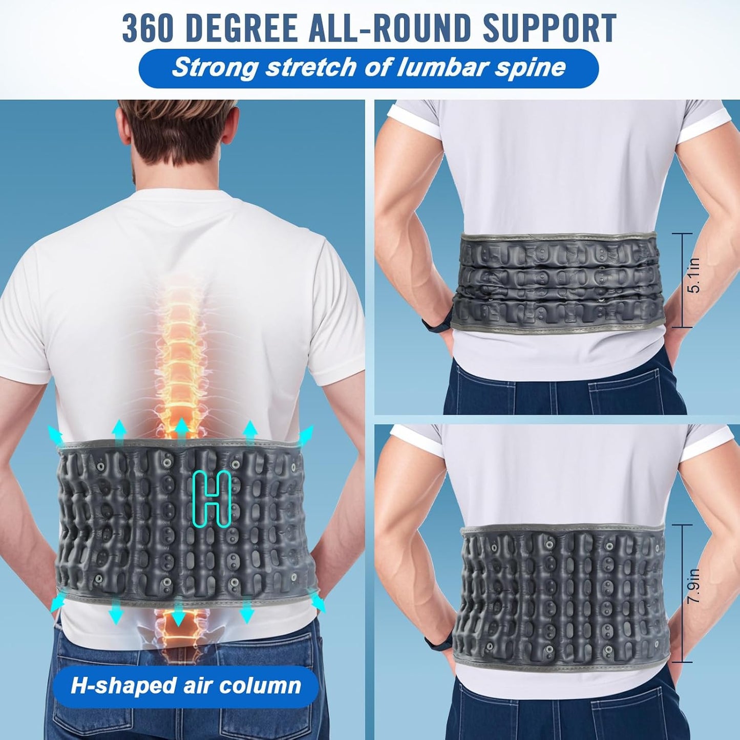 HONGJING Electric Pump Decompression Belt for Lower Back Pain Relief, Inflatable Back Reliever Lumbar Support Brace, One Size Fits 29-49 Waist