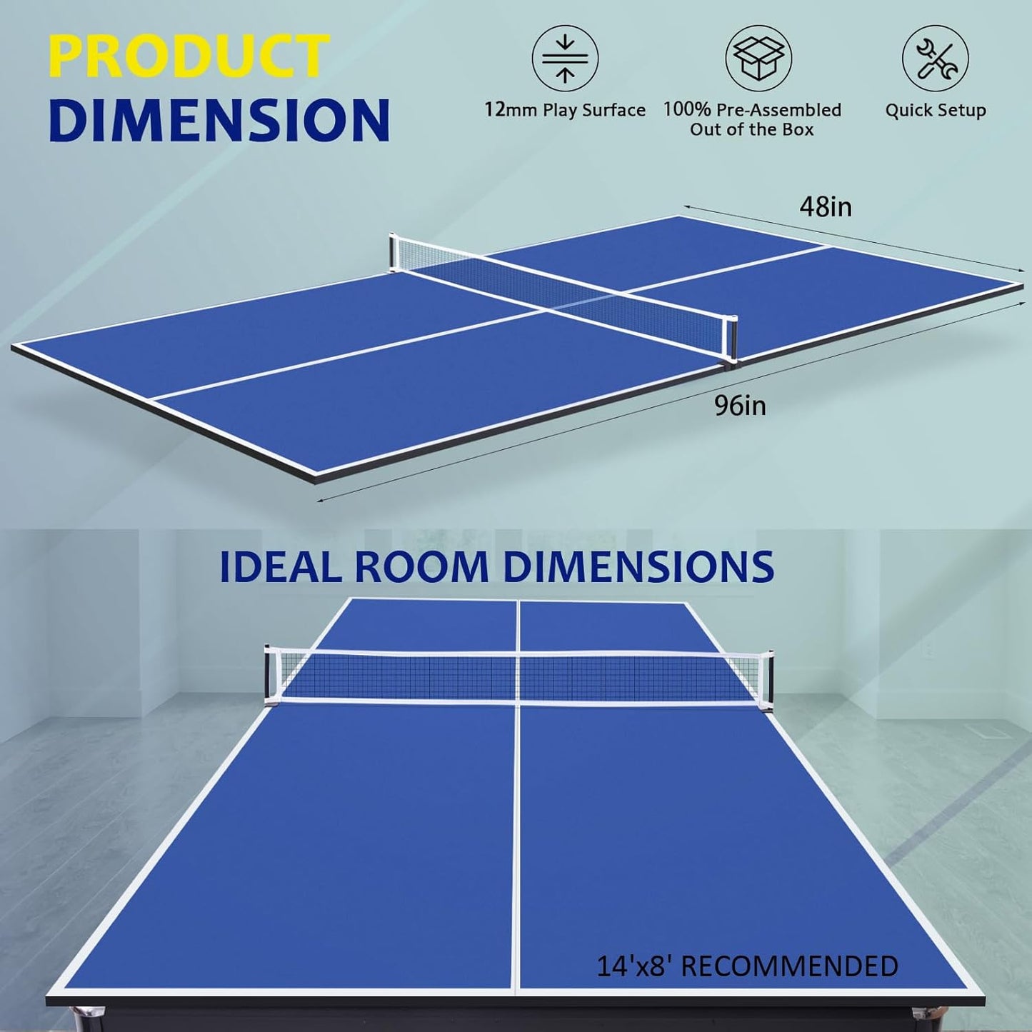 7FT Ping Pong Table Top with Net Set for Pool Table, Foldable Ping Pong Table Topper, Portable Table Tennis Conversion Top Includes Foam Padding for Protection, Easy Conversion