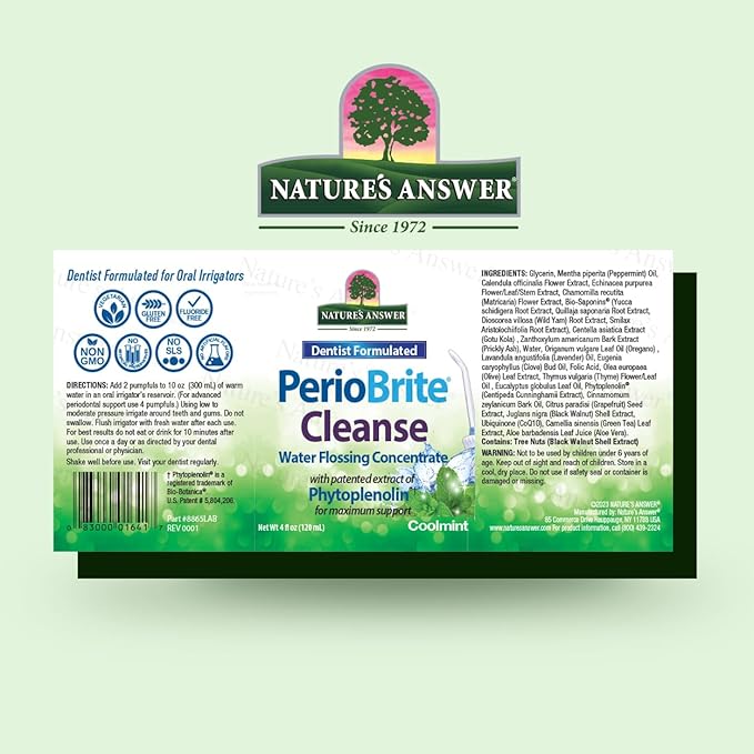 Nature's Answer PerioCleanse Oral Rinse and Oral Cleansing Concentrate | Cool Mint Flavor | Fluoride-Free, Alcohol Free, No Artificial Preservatives, Colors, Dyes, or Sweeteners 4oz