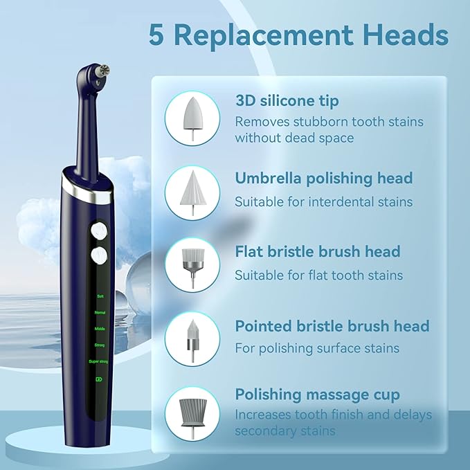 Teeth Polisher and Plaque Remover,Tooth Polishing Kit with 5 Replacement Heads & Cleaning Modes,USB Rechargeable,Ipx6 Waterproof,Teeth Polisher Electric Professional for Adults &Kids