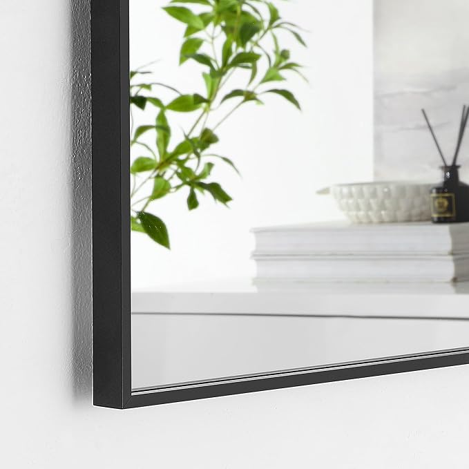 55x30 Inch Black Bathroom Mirror for Wall, Aluminum Frame Rectangle Rectangular Vanity Mirror, Modern Large for Bedroom, Living Room, Horizontal or Vertical