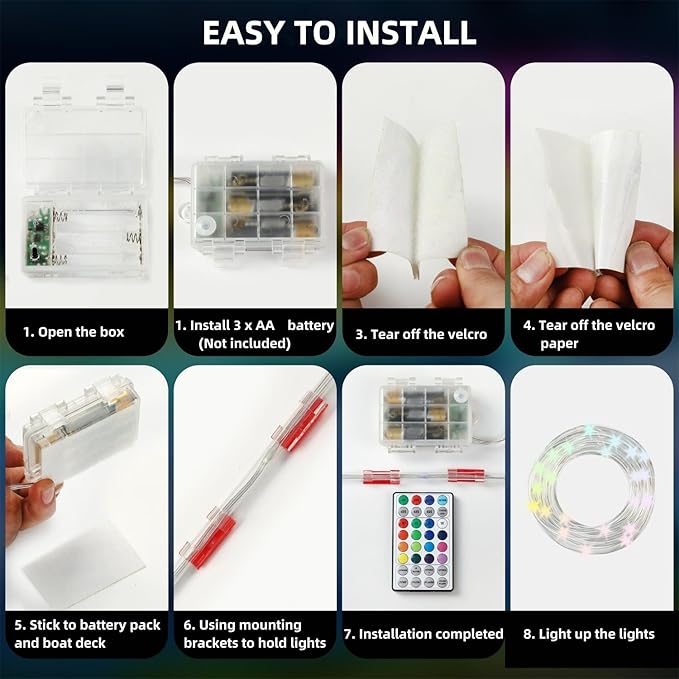 Kayak Paddle Board Lights Kit, IP68 Waterproof Dream Color SUP Glow Light with Remote, Battery Powered Kayak Lights for Night Kayaking SUP Canoes, Marine Pontoon Boats Light (26FT)