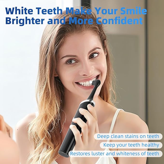 Tooth Polisher,Rechargeable Teeth Whitening Kits for Teeth Daily Cleaning and Whitening,Dental Polisher with 2 Set Polishing Brush Heads,LED Light,5 Speed Modes,Waterproof