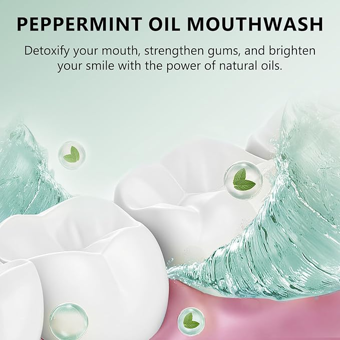 White Spearmint Oil Pulling Rinse, Cold-Pressed Coconut Mouthwash for Teeth Whitening, Peppermint Pulling Oil for Teeth and Gums, Pure Mint Mouthwash (4 Oz)