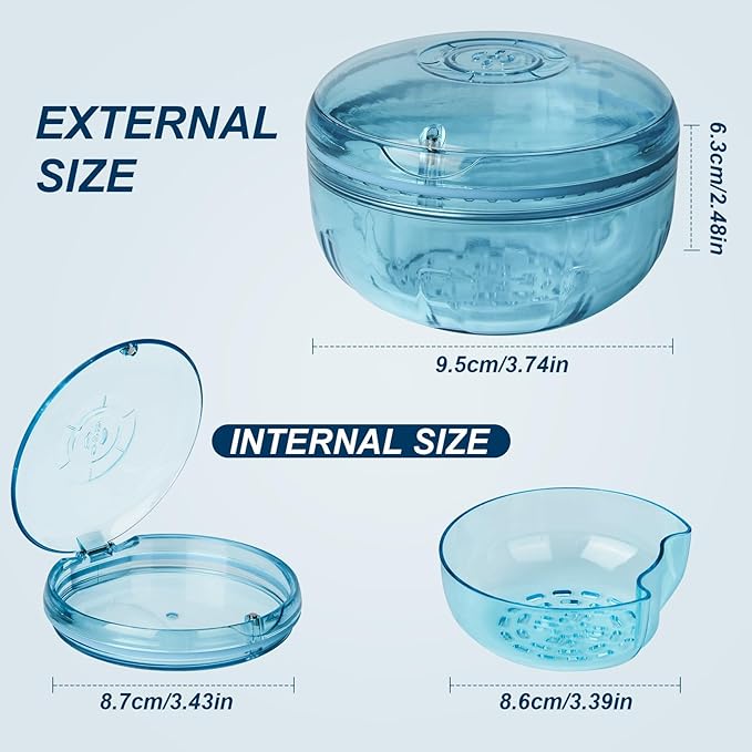 Retainer Cleaner Case,Double Layer No-Leak Denture Cup for Soaking Dentures, Denture Bath for Invisalign Aligner,Retainers,Mouth Guard,Night Guard (Blue)