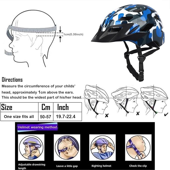 Kids Bike Helmet,Bavilk Kids Boys Girls Bike Helmets with LED Light Detachable Visor Children Youth Teen Multi-Sport for Skating Cycling Scooter Skateboard Adjustable & Lightweight 19.7"-22.4"