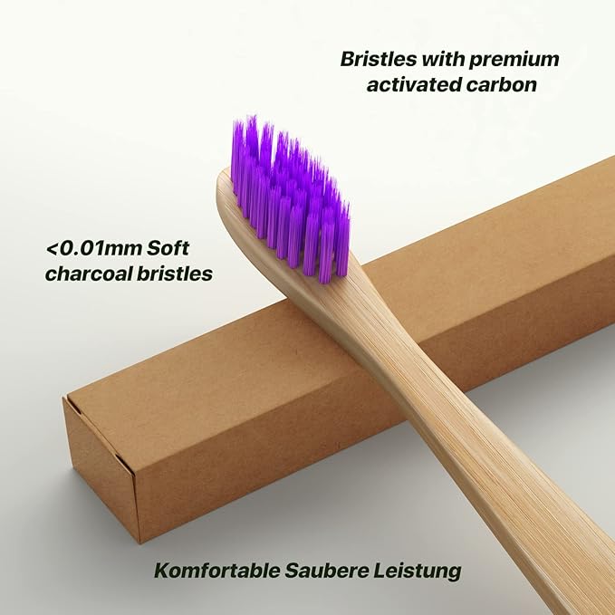 10 Color Soft Bristles Natural Bamboo Toothbrushes Set, Premium BPA Free for Best Clean, Eco-Friendly, Plastic-Free, Vegan, Biodegradable & Compostable Charcoal Wooden