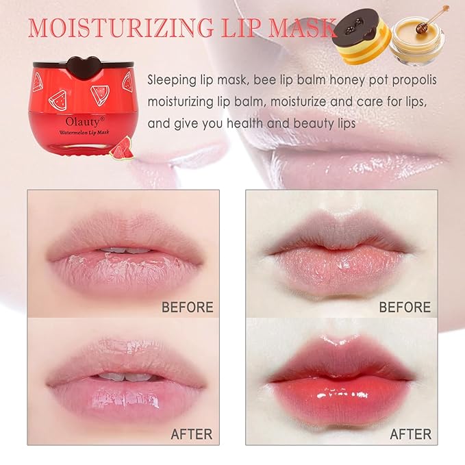 10 PCS Bee Lip Balm Lip Mask Honey Pot,Strawberry,Watermelon,Cherry,Peach,Apple Lime,Mint,Coconut,Grapes,Aloe,Honey Lip Balm Bulk Lip Sleeping Mask Overnight Lip Moisturizer Treatment,Reduce Lip Lines