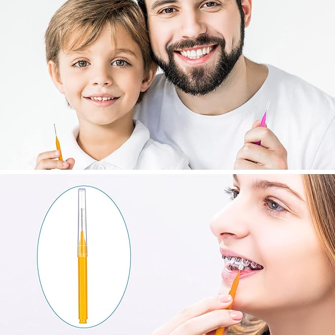 Patelai 50 Pieces Interdental Brush for Cleaner Braces Brush Toothpick Dental Tooth Flossing Head Oral Dental Hygiene Flosser Toothpick Cleaners Tooth Cleaning Tool(Green, Blue, Pink, Orange)