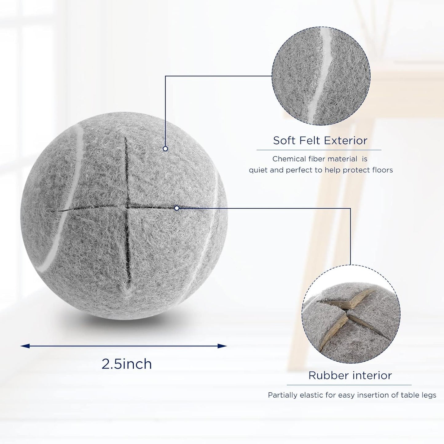 Macarrie 16 Pieces Precut Tennis Balls for Chairs Tennis Ball Chairs Foot Covers for Furniture Leg for Classroom Floor Protection Chair Desk Legs Coverings(Gray,6.3 cm)