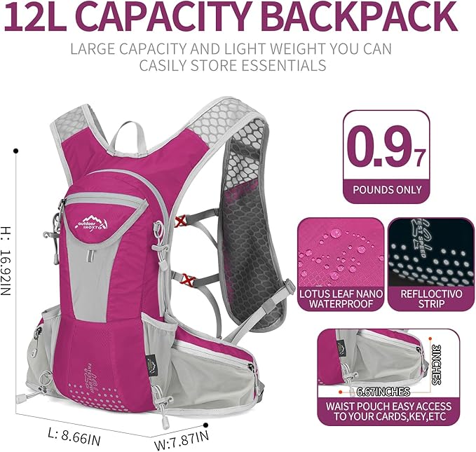 Hydration Pack Backpack, Lightweight Water Backpack with 2L Leakproof Hydration Bladder Daypack for Men Women,Running Hydration Vest for Outdoor Trail