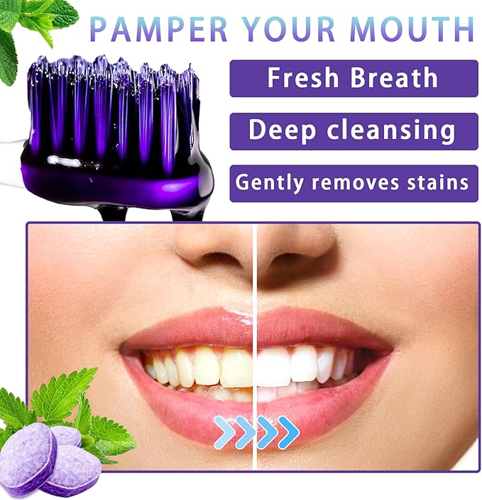 Purple Toothpaste and 30PCS Toothpaste Tablets Kit,Deep Cleaning Purple Colour Corrector,Chewable Tooth Paste Tablets for Sensitive Teeth,Travel Size Tooth Care Products Kit for All People