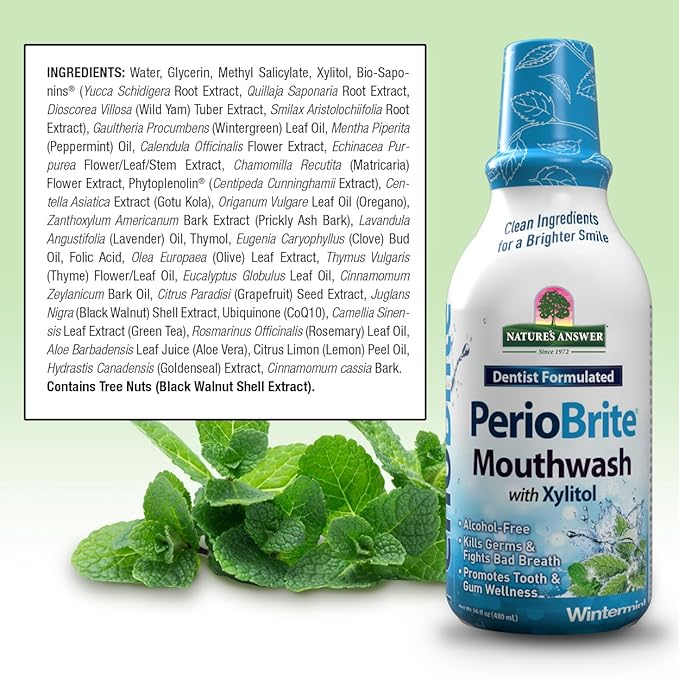 Nature's Answer Periobrite Alcohol-Free Mouthwash, Wintermint, 16 Ounce (2 Pack) | Fluoride Free | Natural Breath Freshener | Stain Remover | Natural Teeth Whitener