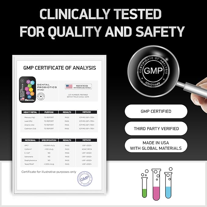 Dental Probiotics for Teeth and Gums - Best Oral Probiotic for Teeth, Gums and Bad Breath - Lactobacillus Salivarius Probiotic and Prebiotic Blend - 45 Natural Mint Tablets in a Tin