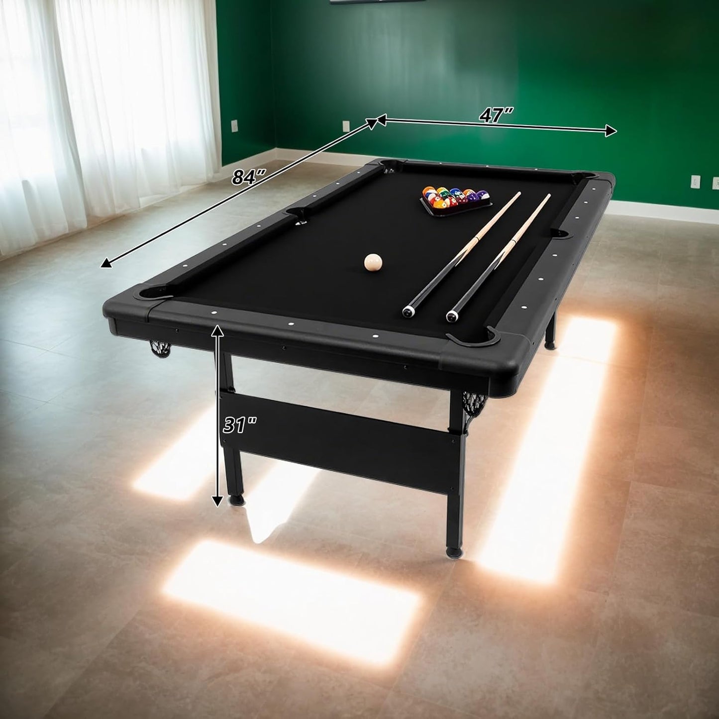 7 FT Portable Folding Pool Table - Complete Billiards Set with Balls, Cues & Accessories - for Game Rooms, Apartments & Offices