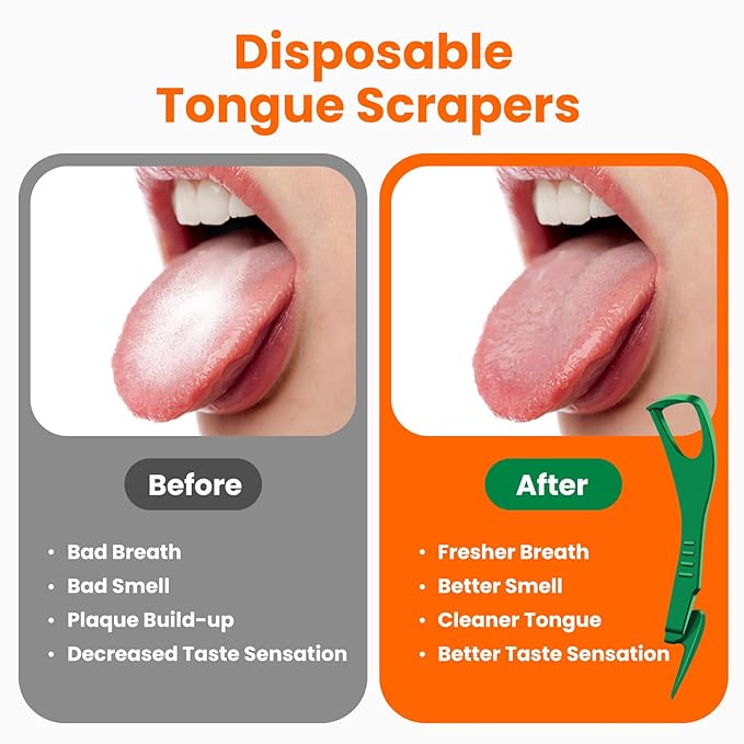Tongue Scraper Disposable Tongue Scraper for Adults Disposable Tongue Scraper with Dental Picks Best Disposable Plastic Tongue Cleaner BPA Free Oral Care Hygiene Essential Kit 36 Counts